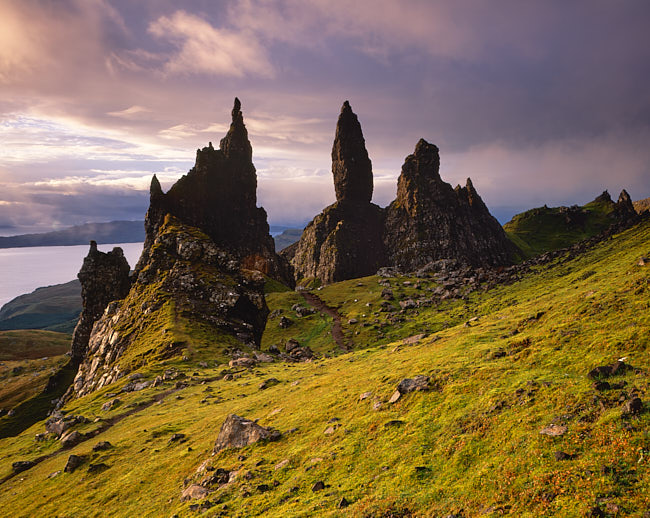 The rock pinnacles of the Old Man of Storr at dawn